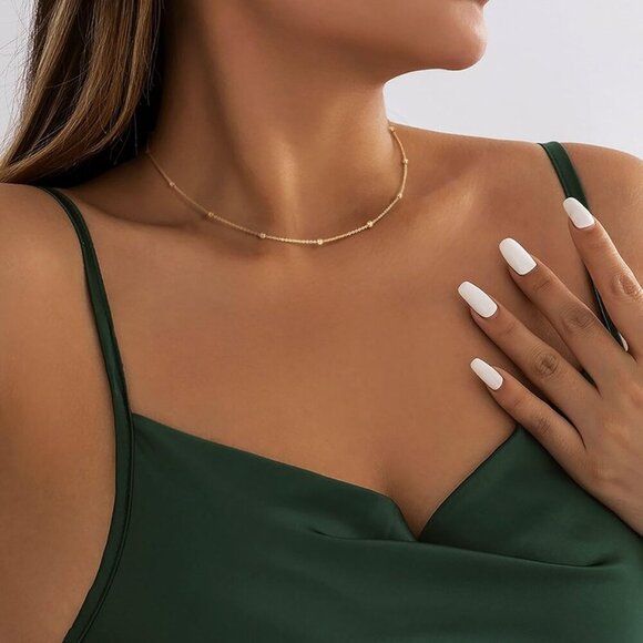 Dainty Choker Necklace for Women 14K Gold Plated Minimalist Chain Choker Necklac - Picture 9 of 9